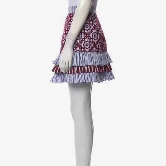 NEW Sandro Paris embroidered floral striped flounce ruffle mini skirt 1 XS