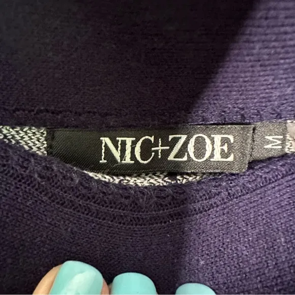 Nic Zoe | Navy and White Falling Star Diamond A-line Sweater Skirt Size Medium