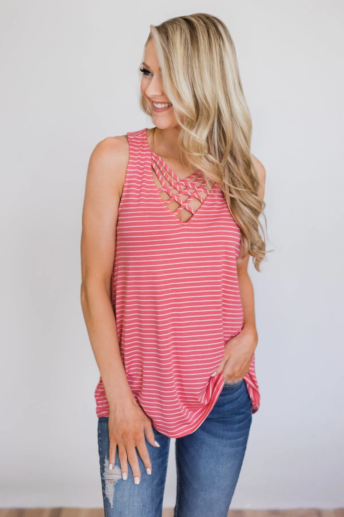 No Better Time Striped Tank Top- Pink