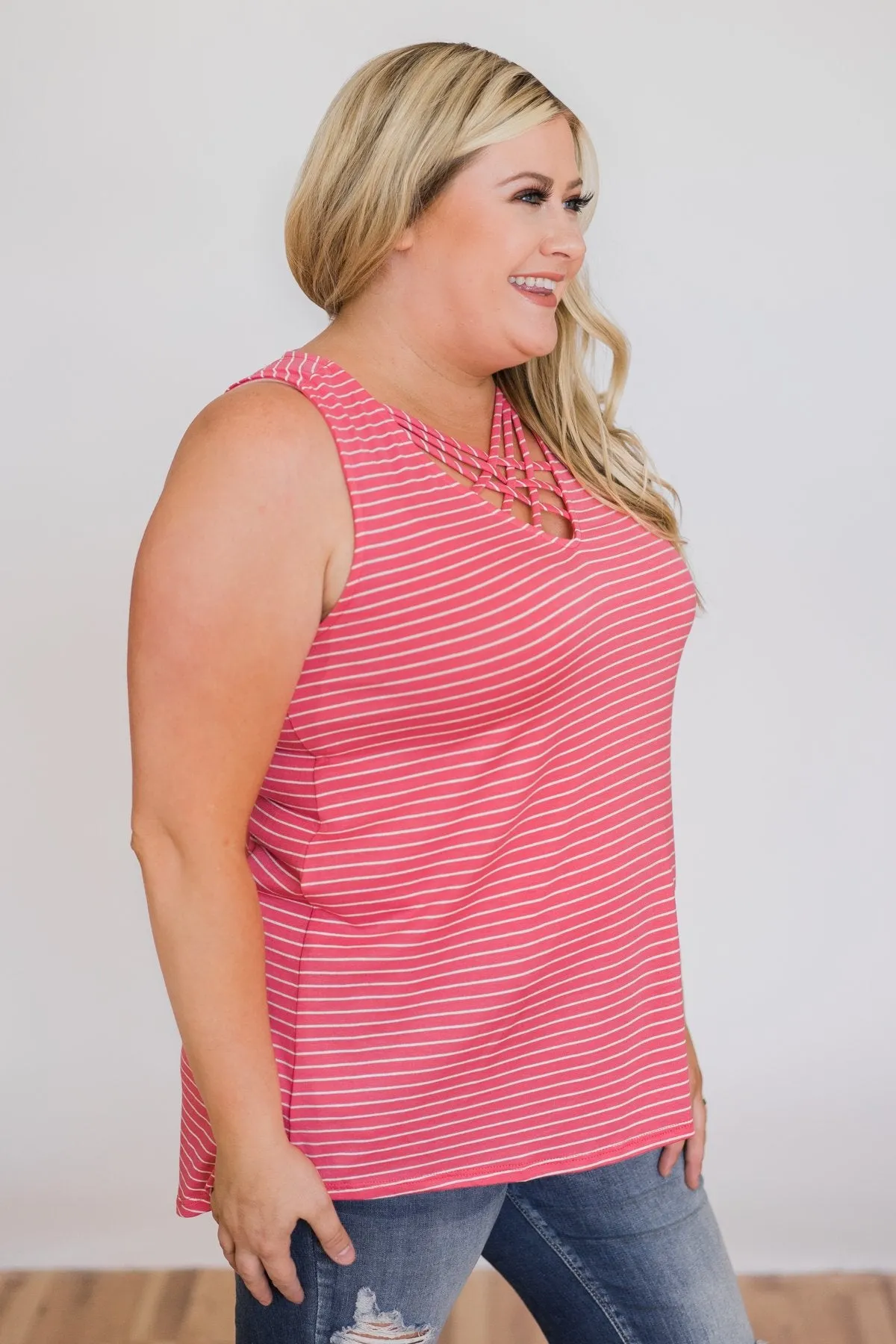 No Better Time Striped Tank Top- Pink