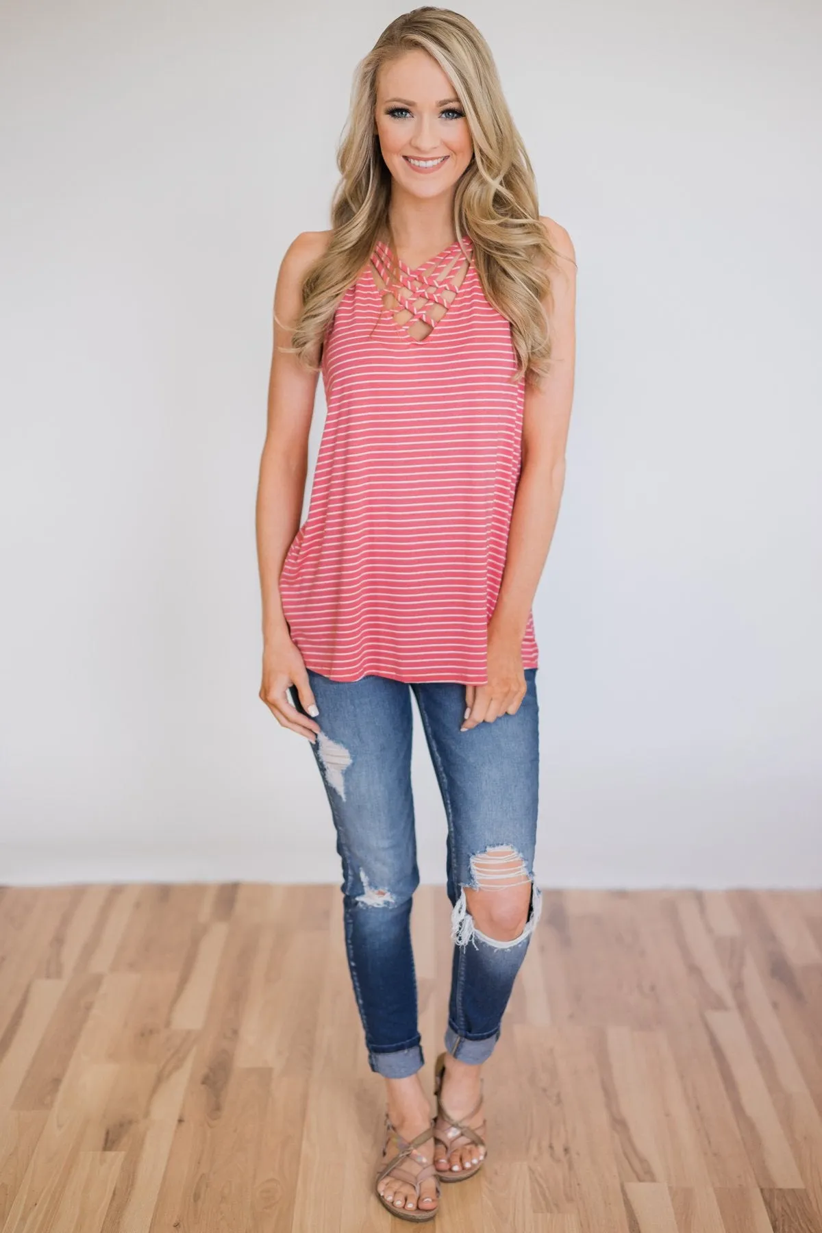 No Better Time Striped Tank Top- Pink