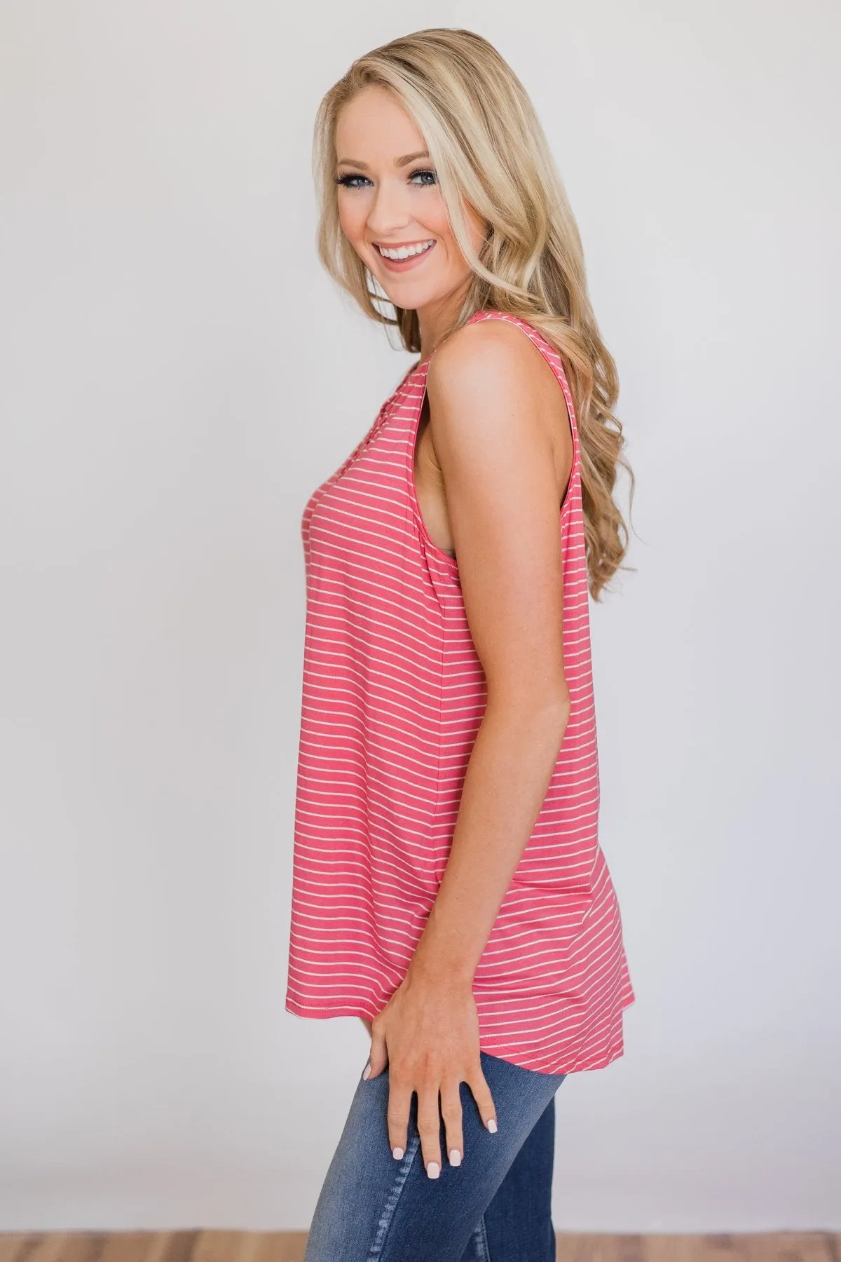 No Better Time Striped Tank Top- Pink