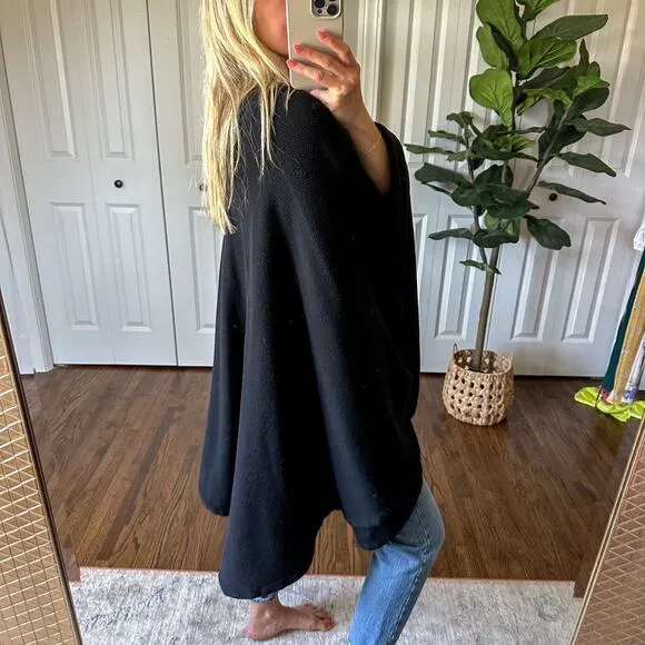Nordstrom Italian Wool Oversized Open Front Knit Sweater Wrap Black OS