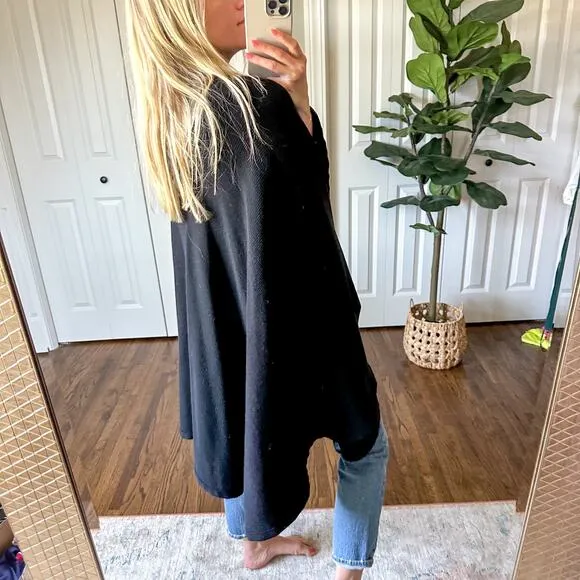 Nordstrom Italian Wool Oversized Open Front Knit Sweater Wrap Black OS