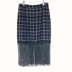 NWOT Lovers   Friends Plaid &amp; Lace Midi Skirt Sz. S