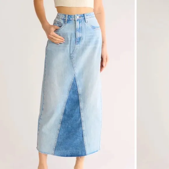 NWT blank nyc midi patchwork denim skirt size 27
