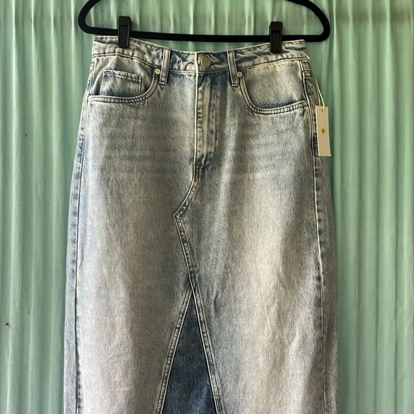 NWT blank nyc midi patchwork denim skirt size 27