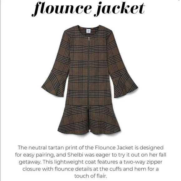 NWT CAbi - Flounce Jacket fall 2020 style 3902 classic tartan work career job