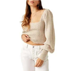 NWT Free People Katie Pullover Sweater in Sand Dollar Combo White Soft Women's L