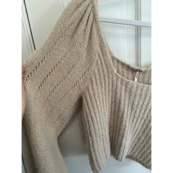 NWT Free People Katie Pullover Sweater in Sand Dollar Combo White Soft Women's L