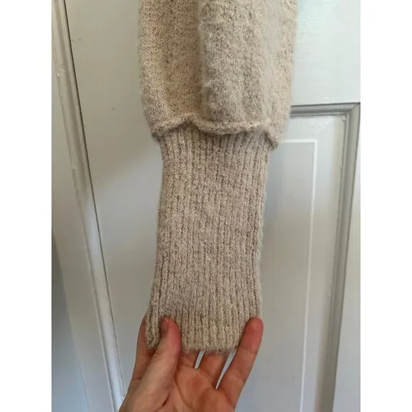 NWT Free People Katie Pullover Sweater in Sand Dollar Combo White Soft Women's L