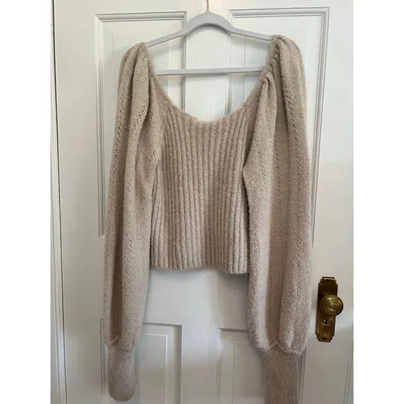 NWT Free People Katie Pullover Sweater in Sand Dollar Combo White Soft Women's L