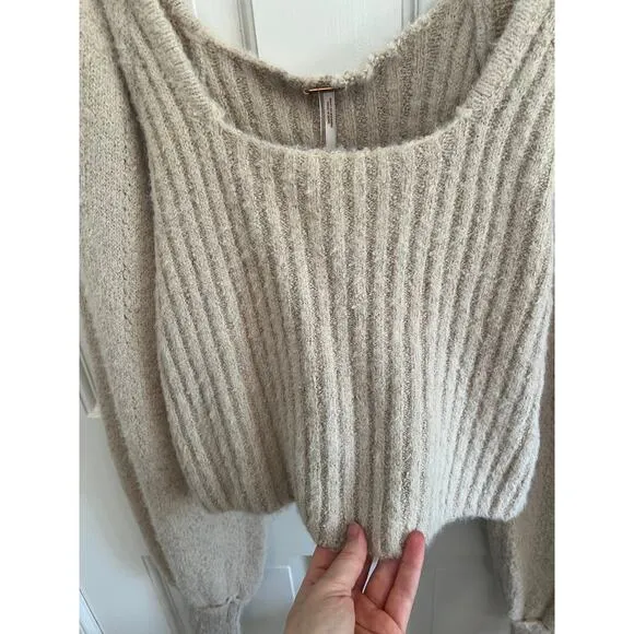NWT Free People Katie Pullover Sweater in Sand Dollar Combo White Soft Women's L