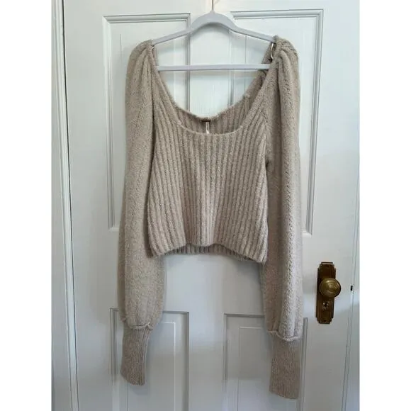 NWT Free People Katie Pullover Sweater in Sand Dollar Combo White Soft Women's L