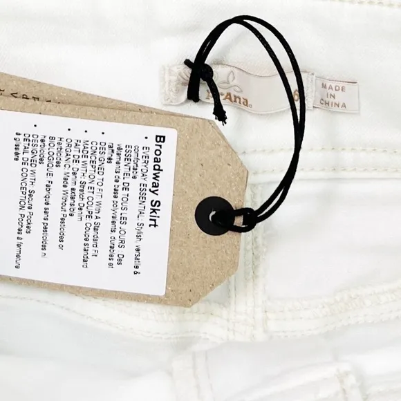NWT Prana Broadway Denim Mid Thigh Zip Detail Skirt in White