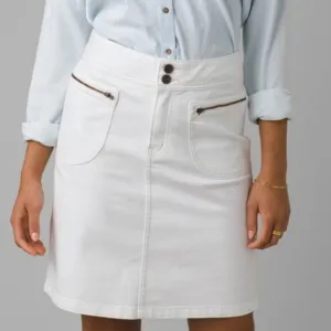 NWT Prana Broadway Denim Mid Thigh Zip Detail Skirt in White