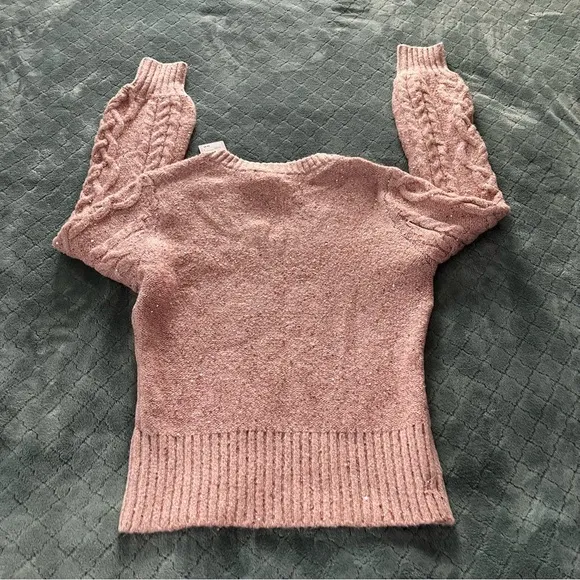 NWT Rachel Parcell Nordstrom Pink V-Neck Cable Knit Sweater