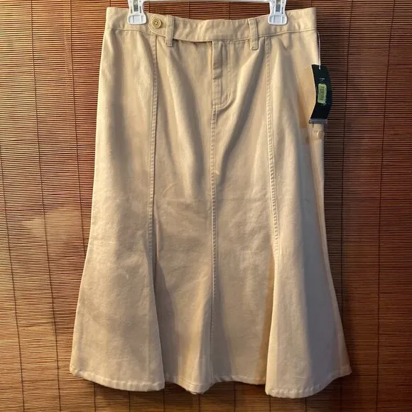 NWT Ralph Lauren Denim Beige Trumpet Skirt Size 6 Waist 32&quot; Length 29&quot;