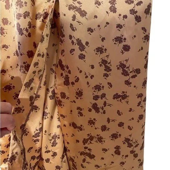 NWT Zara Midi SKIRT Womens M Gold Floral Silk High Waisted Slit Casual Classy