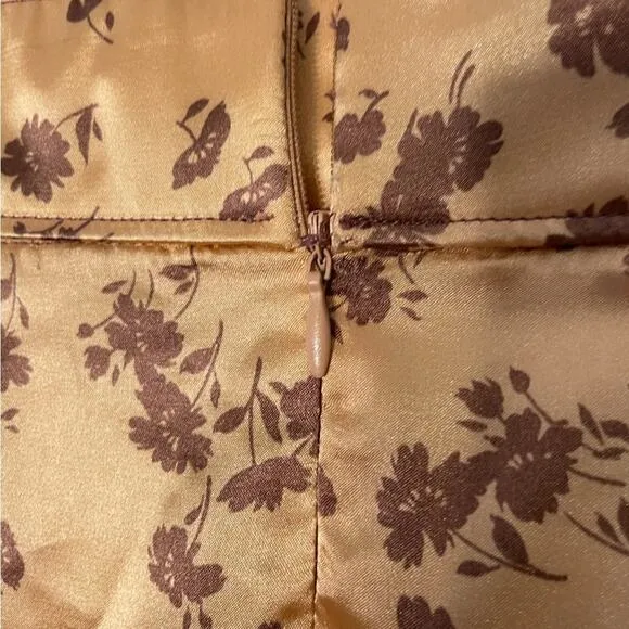 NWT Zara Midi SKIRT Womens M Gold Floral Silk High Waisted Slit Casual Classy