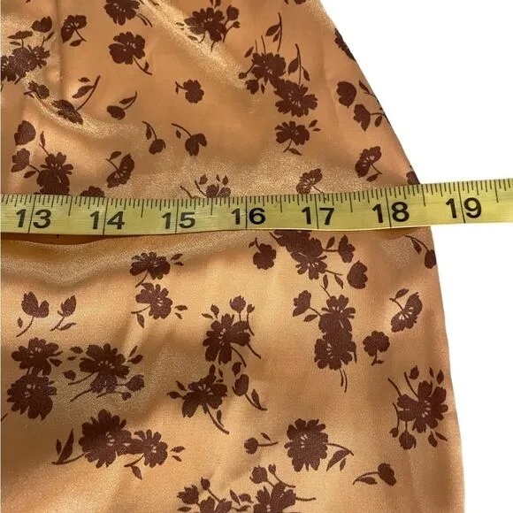NWT Zara Midi SKIRT Womens M Gold Floral Silk High Waisted Slit Casual Classy