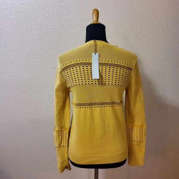 One Grey Day Pullover Open Knit Crewneck Sweater Size S Orange New