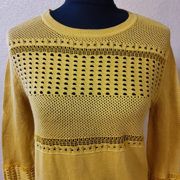 One Grey Day Pullover Open Knit Crewneck Sweater Size S Orange New