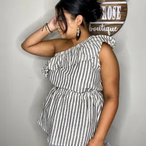 One shoulder stripe shirt