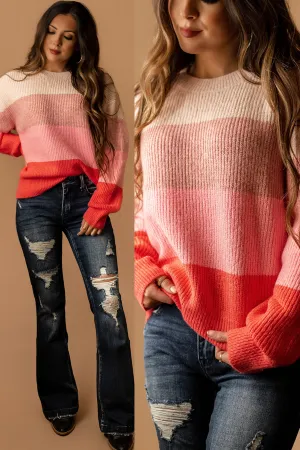 One True Love Striped Knit Sweater (Pink Multi)