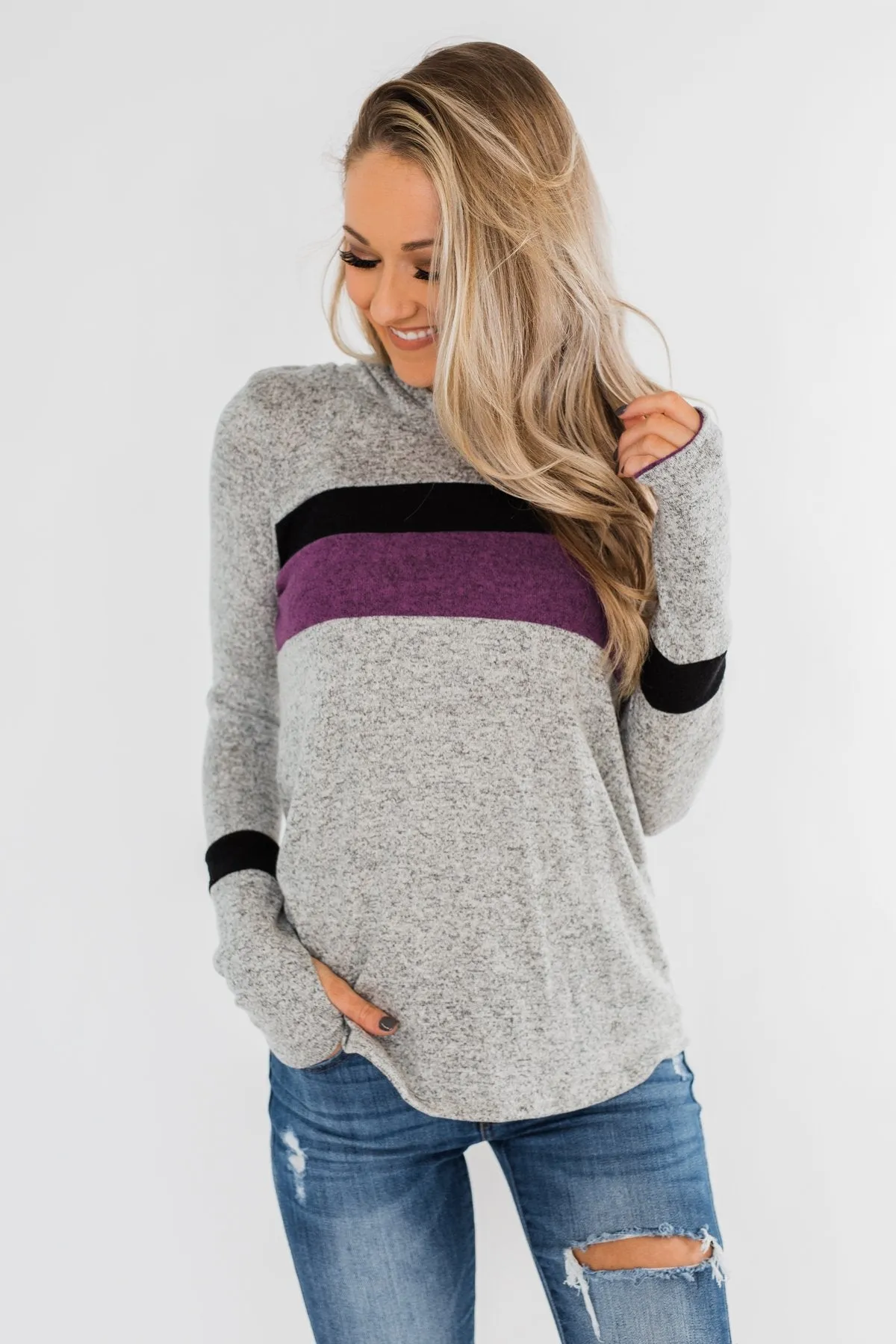 Only A Matter Of Time Hoodie- Heather Grey & Purple