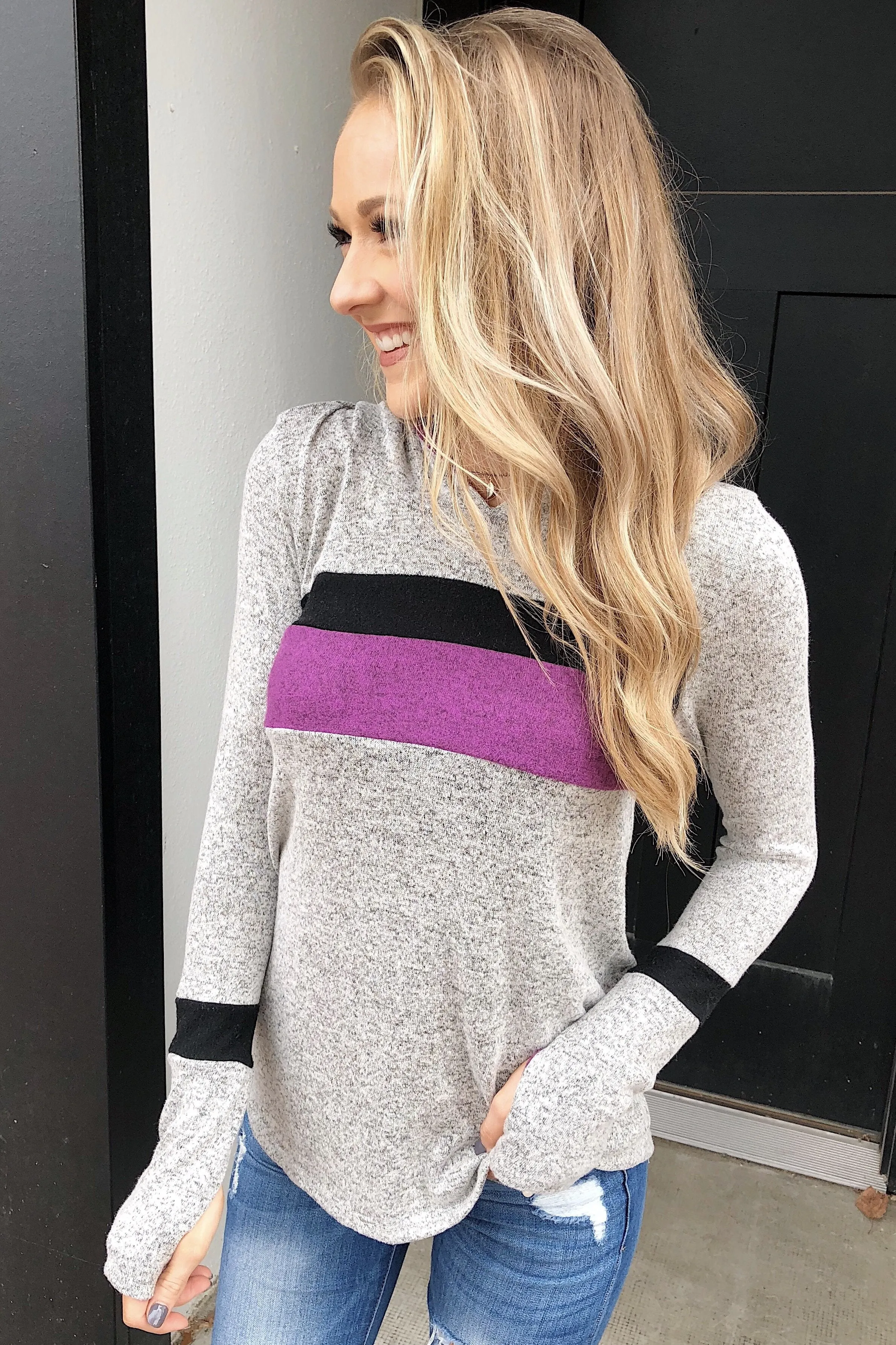 Only A Matter Of Time Hoodie- Heather Grey & Purple