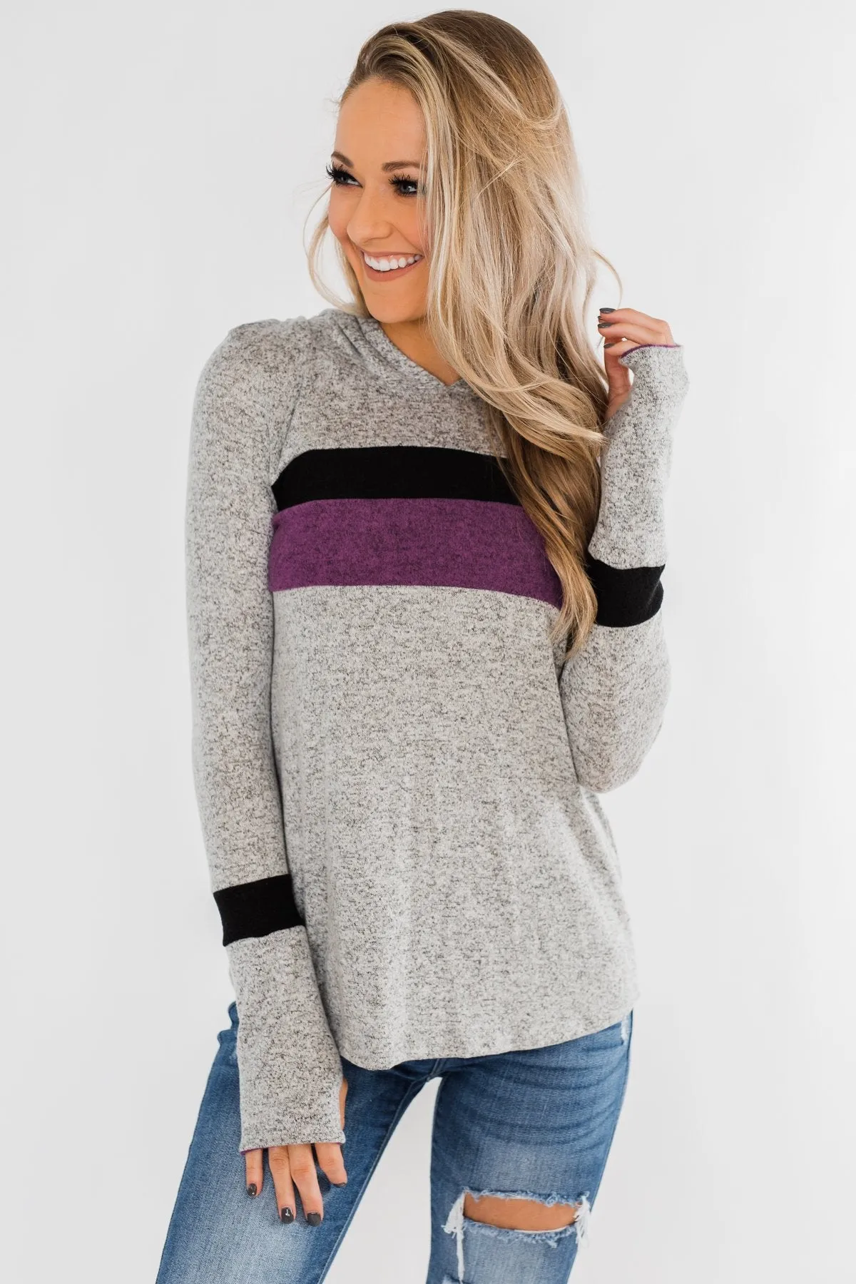 Only A Matter Of Time Hoodie- Heather Grey & Purple