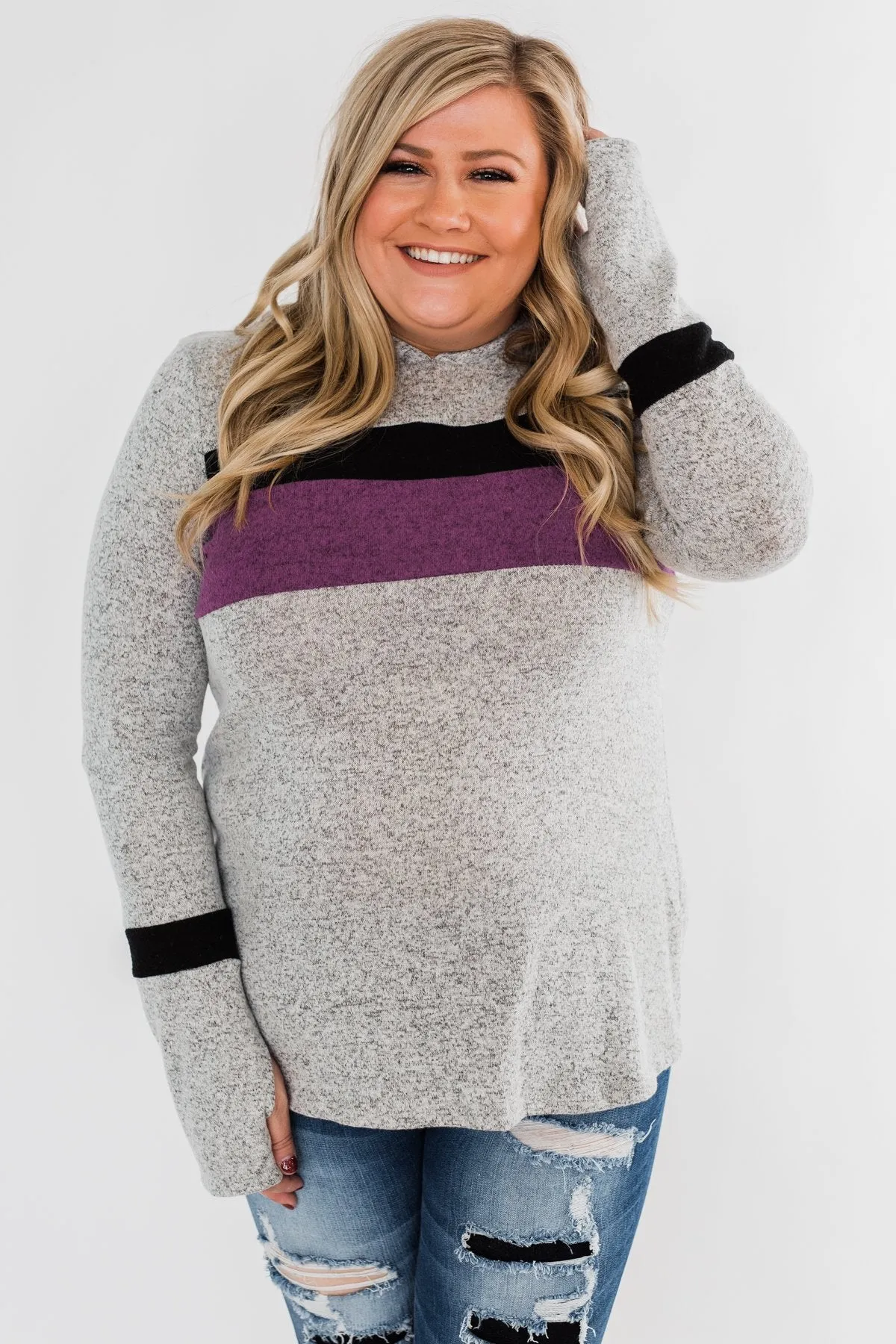 Only A Matter Of Time Hoodie- Heather Grey & Purple