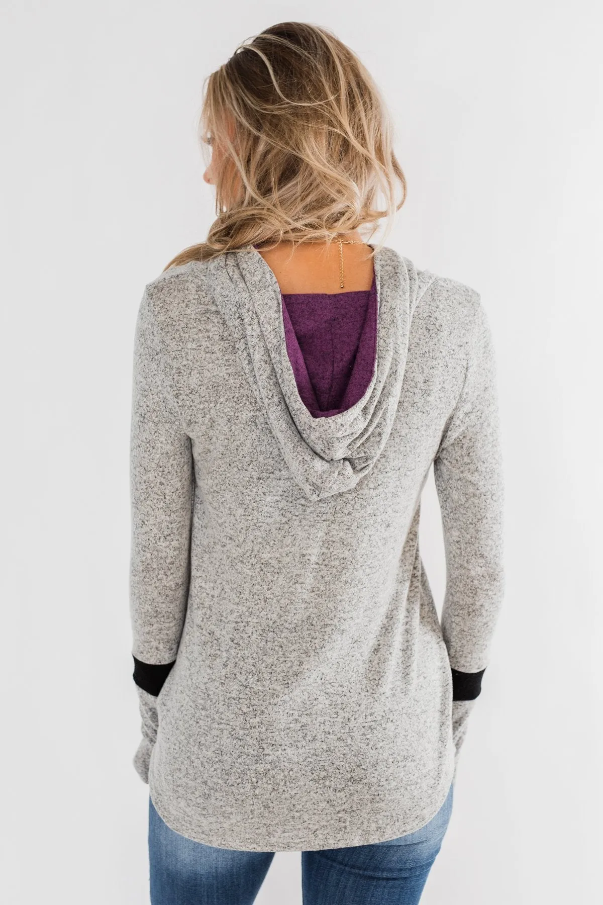 Only A Matter Of Time Hoodie- Heather Grey & Purple