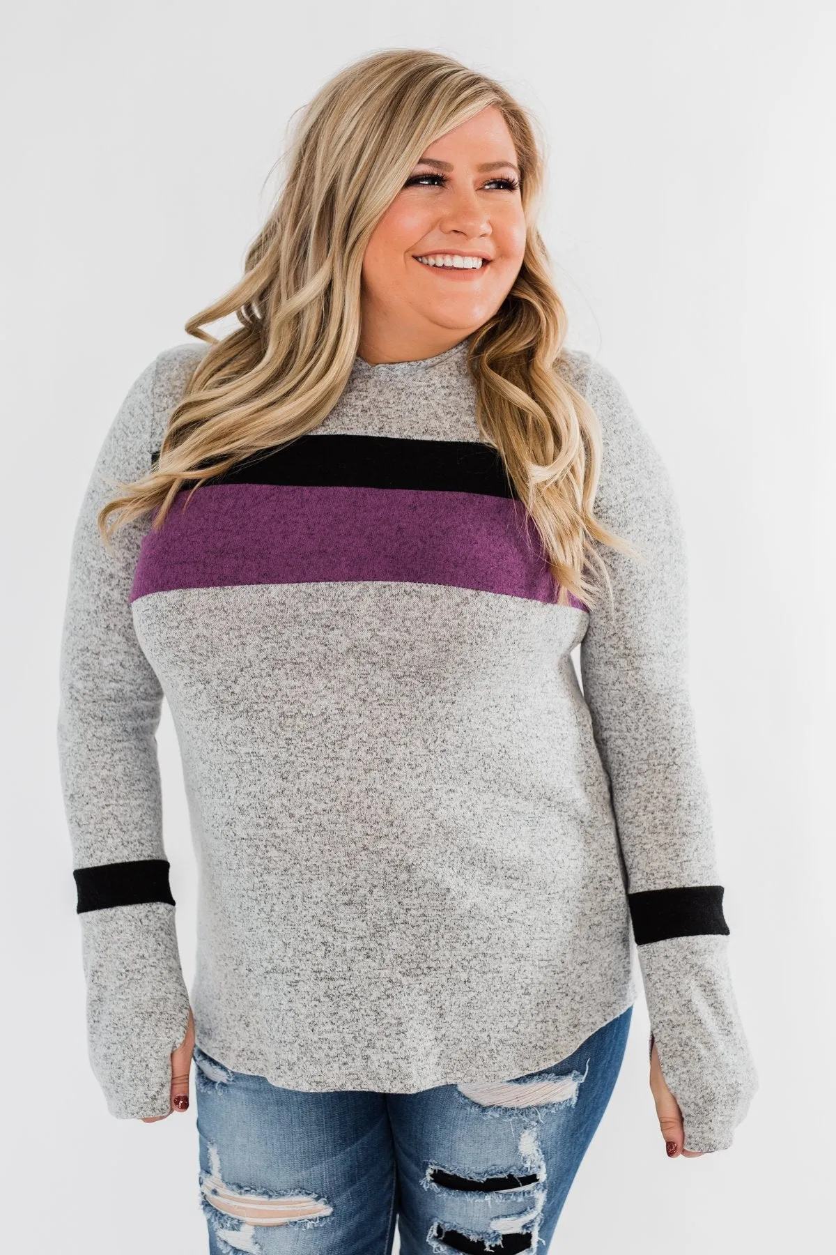 Only A Matter Of Time Hoodie- Heather Grey & Purple