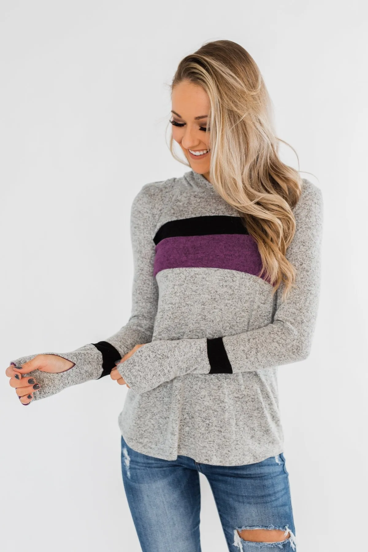 Only A Matter Of Time Hoodie- Heather Grey & Purple