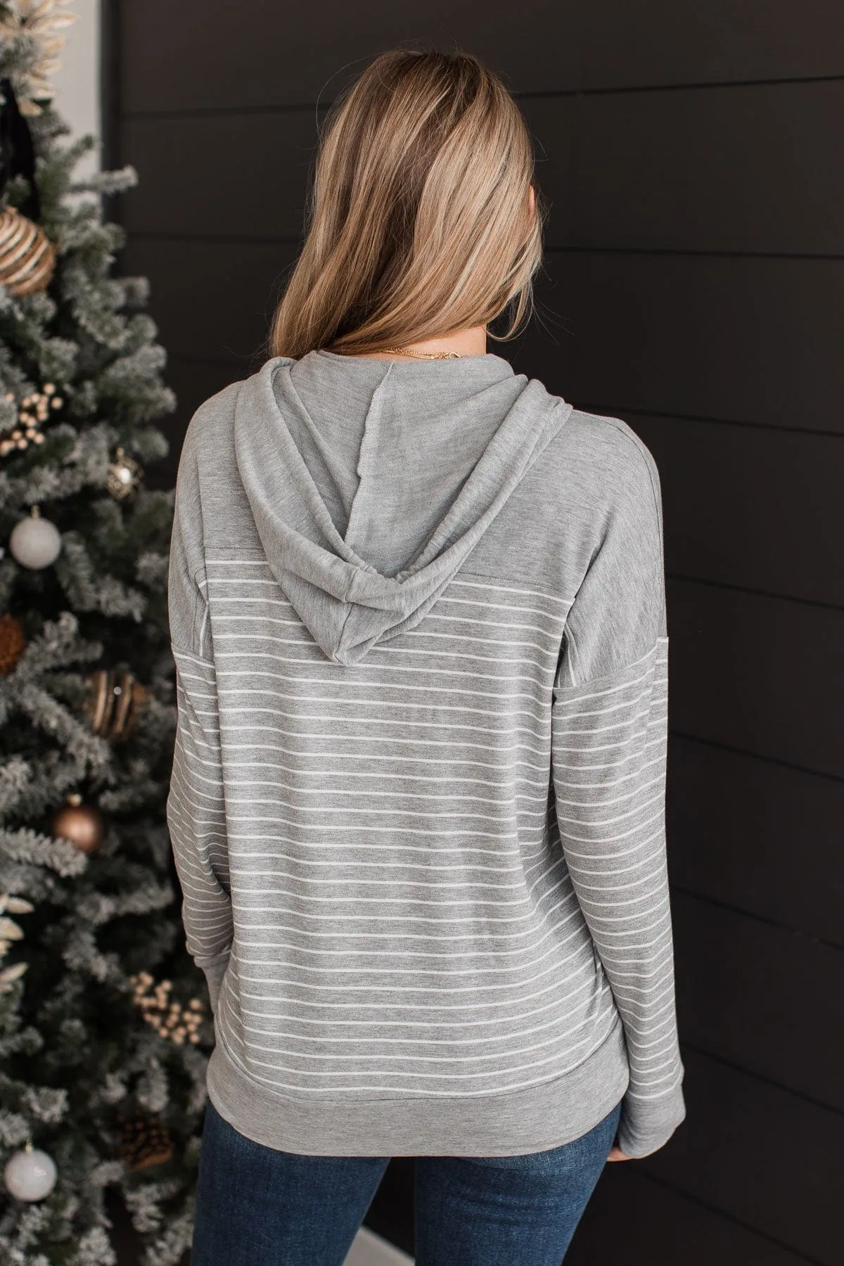 Only Yours Hooded Knit Top- Heather Grey