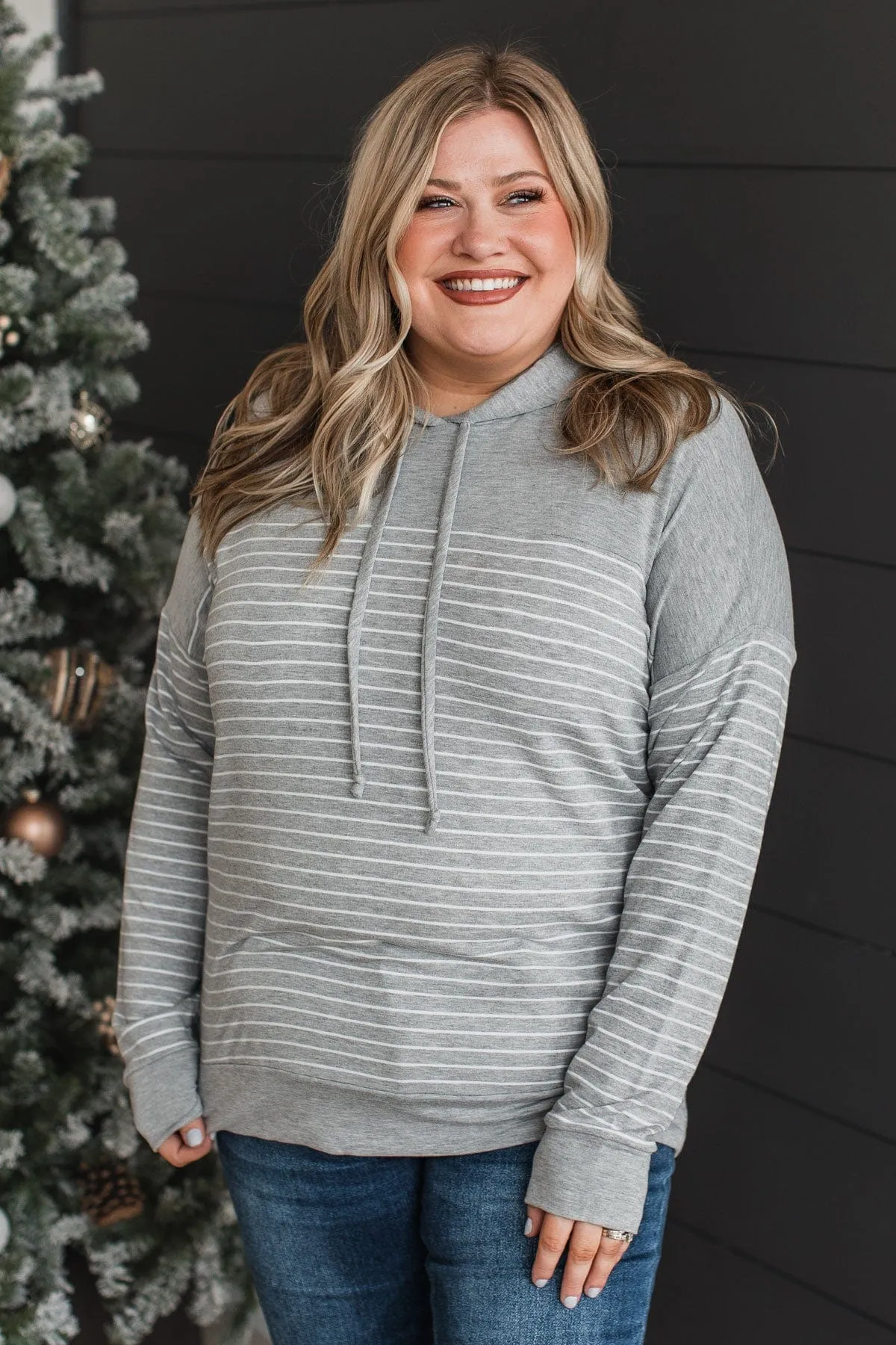 Only Yours Hooded Knit Top- Heather Grey