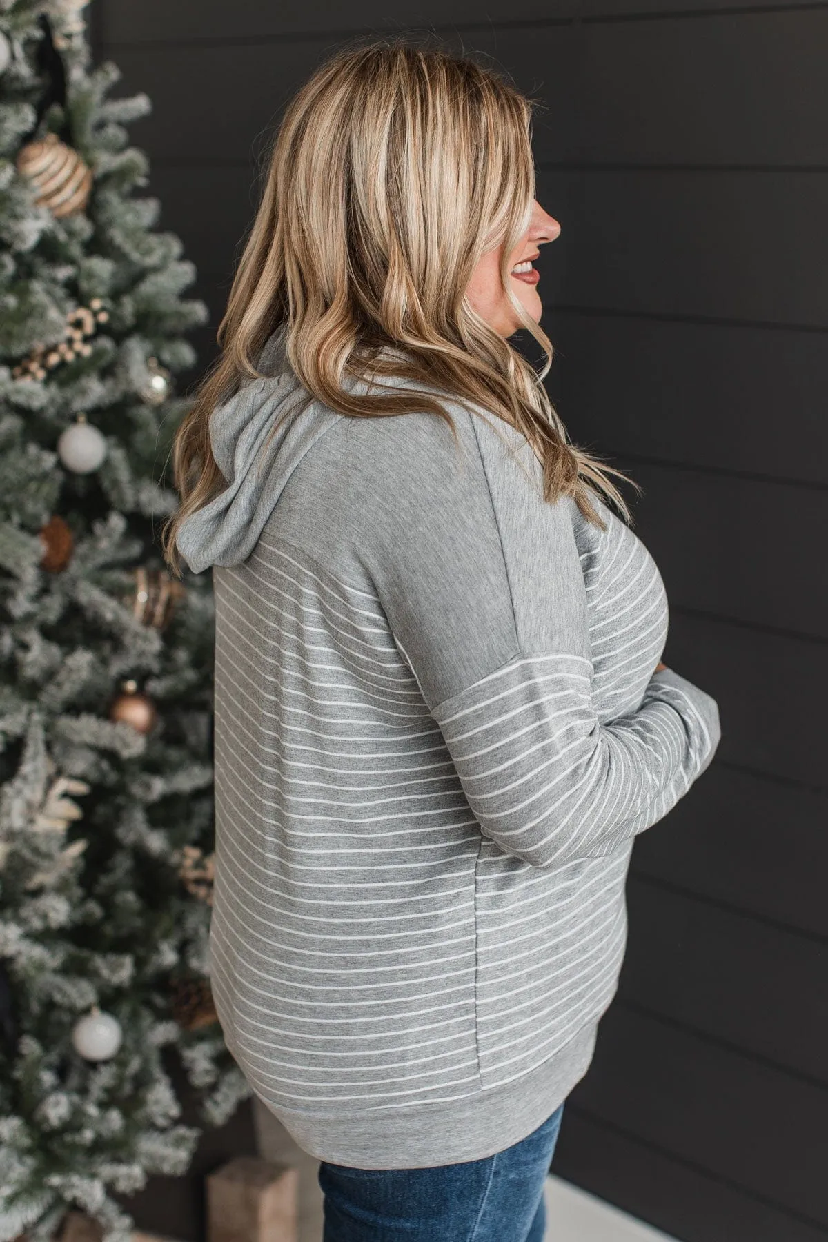 Only Yours Hooded Knit Top- Heather Grey