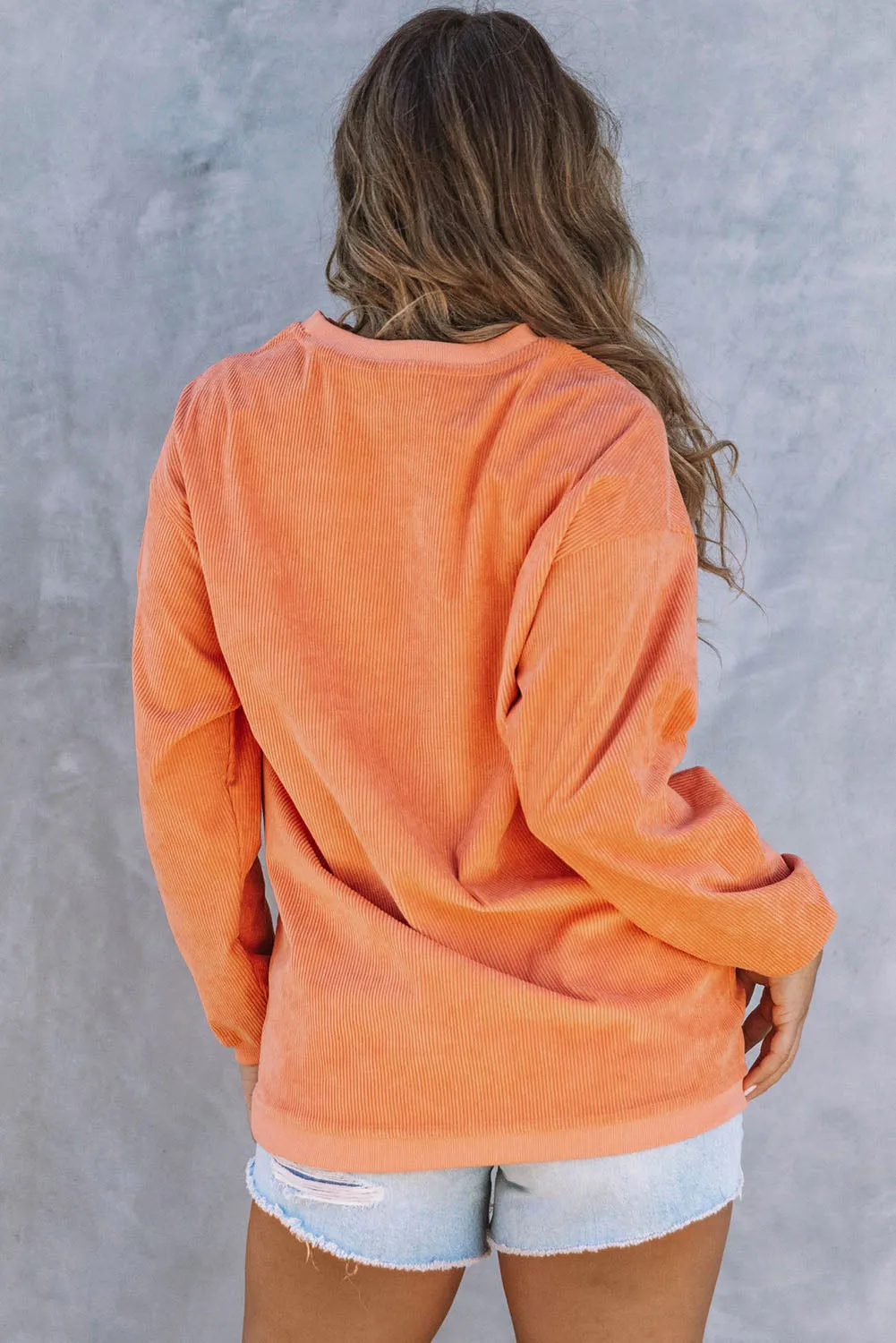 Orange Star Graphic Drop Shoulder Corded Sweatshirt