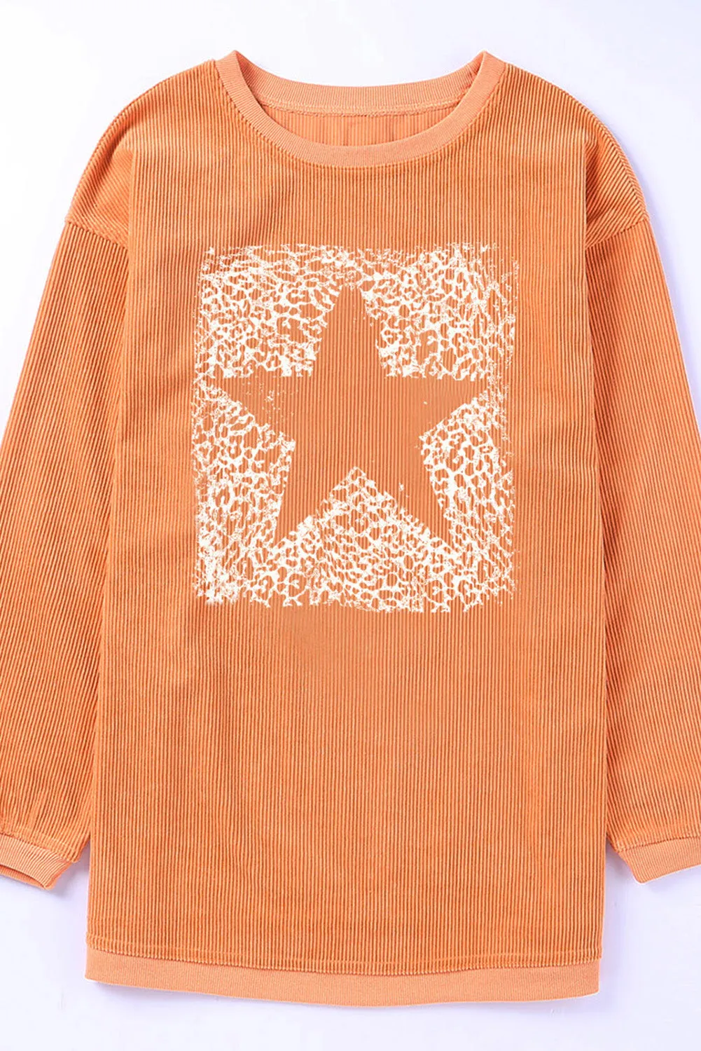 Orange Star Graphic Drop Shoulder Corded Sweatshirt