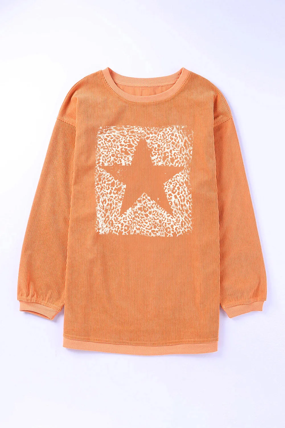 Orange Star Graphic Drop Shoulder Corded Sweatshirt