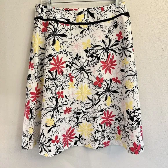 Oscar de la Renta Floral A Line Skirt Pink Yellow Black White Daisy Flower 10