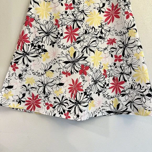 Oscar de la Renta Floral A Line Skirt Pink Yellow Black White Daisy Flower 10