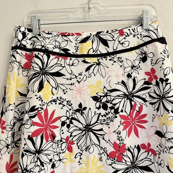 Oscar de la Renta Floral A Line Skirt Pink Yellow Black White Daisy Flower 10