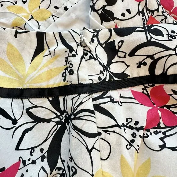 Oscar de la Renta Floral A Line Skirt Pink Yellow Black White Daisy Flower 10