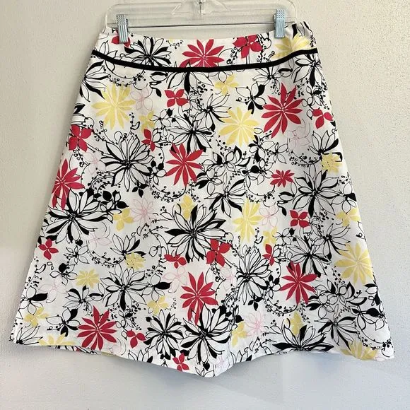 Oscar de la Renta Floral A Line Skirt Pink Yellow Black White Daisy Flower 10