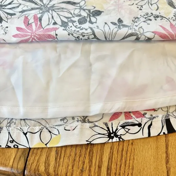 Oscar de la Renta Floral A Line Skirt Pink Yellow Black White Daisy Flower 10
