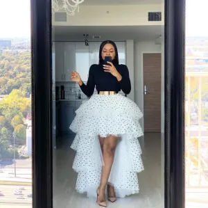 Oyemwen Tiered High Low Tulle Maxi Tutu Orchid Skirt Polka Dot