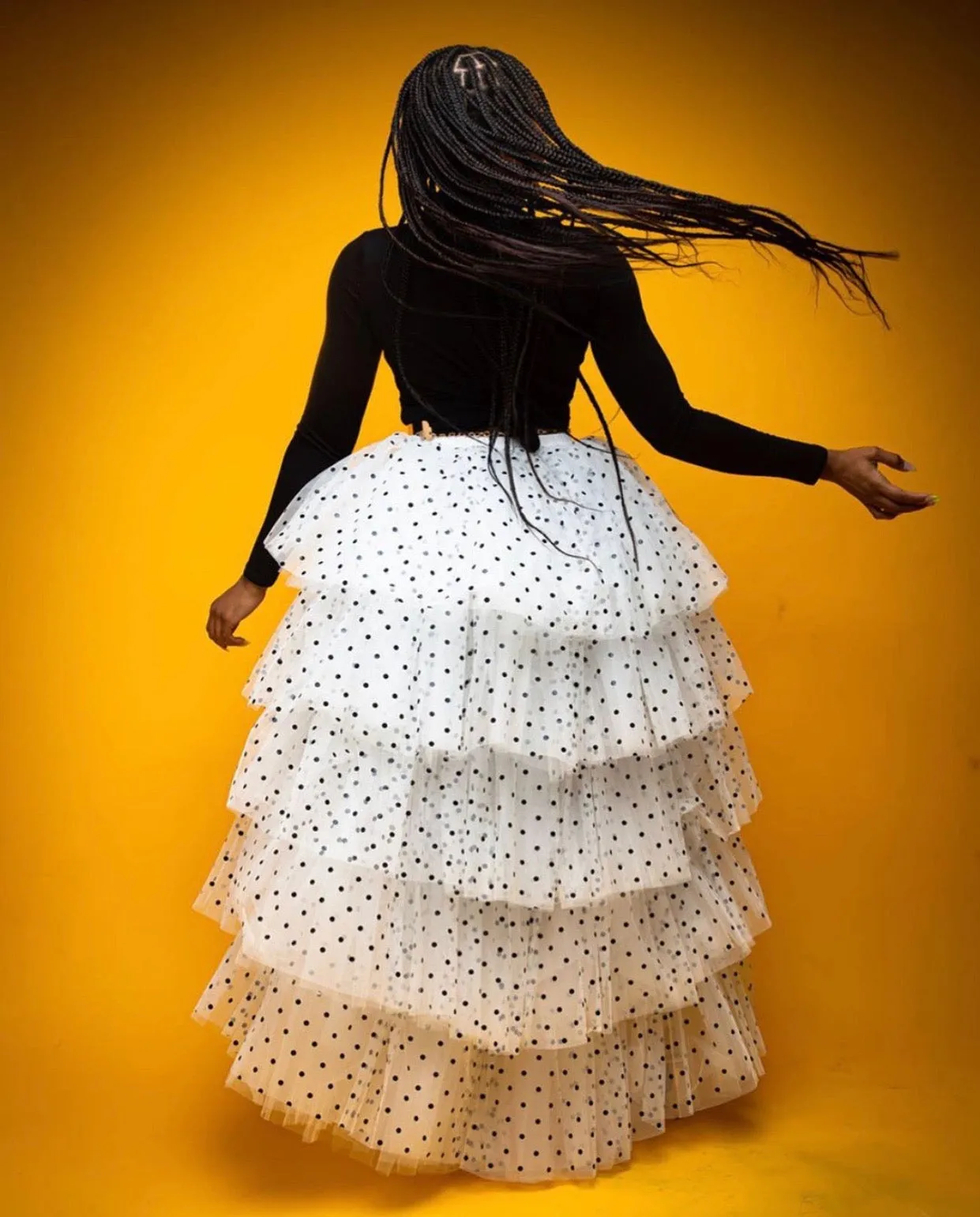 Oyemwen Tiered High Low Tulle Maxi Tutu Orchid Skirt Polka Dot